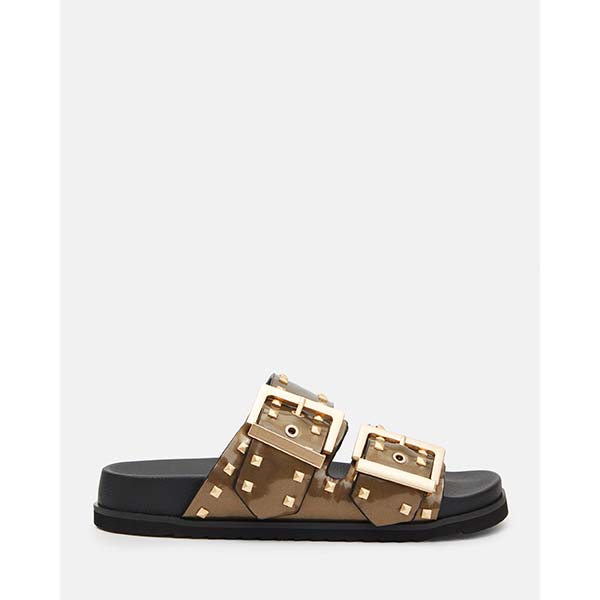 Allsaints Australia Womens Sian Metallic Leather Studded Sandals Brass AU54-407